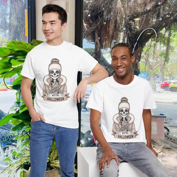 Just waiting for Halloween Png, Skeleton Shirt, Vintage Halloween T-Shirt - Picture 2 of 7